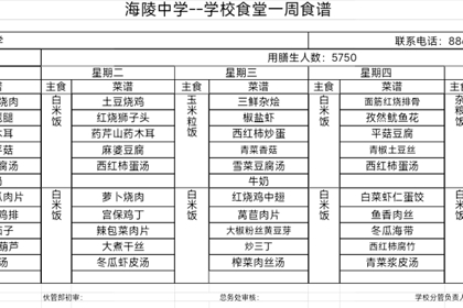 海陵中学食堂第七周食谱