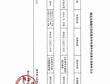 海安市海陵中学教育集团服务性收费和代收费目录清单公示