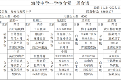 海陵中学食堂第十四周食谱