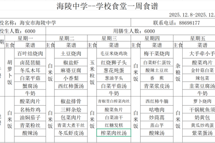 海陵中学食堂第十六周食谱