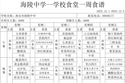 海陵中学食堂第十五周食谱