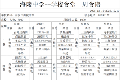 海陵中学食堂第十七周食谱